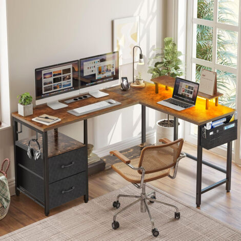 Bureau Gaming LED Avec 10 Tiroirs, Prises USB/Type-C - 128x48 Cm, Noir, Pour PC, Télétravail, Chambre