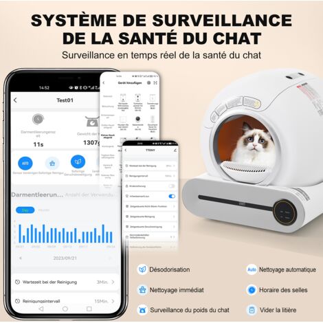 Lettiera Autopulente Per Gatti - Con App, Riconoscimento 360°, Anti-Odore, Per Uno O Più Gatti, 65L - Foto 8