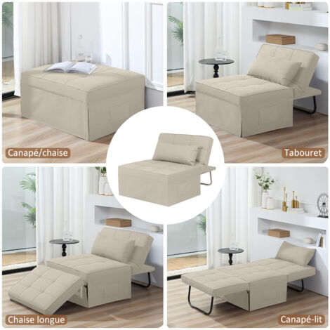 Canapé-Lit 4-en-1 Pliable - Fauteuil, Lit 1 Place, Canapé D'angle, Pouf - Idéal Petit Espace (Blanc Cassé) - 3