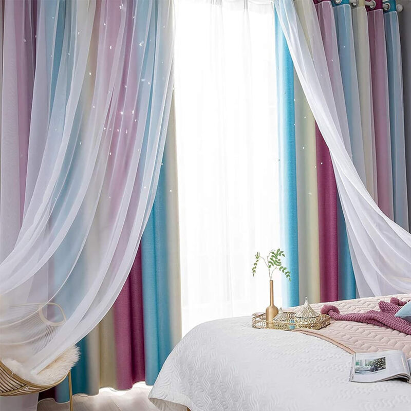 NICETOWN Voilage Rideau Enfant 2 Pièces - 132cm X 220cm Lin Effet, Décoration Chambre Fille Salon Fenêtre