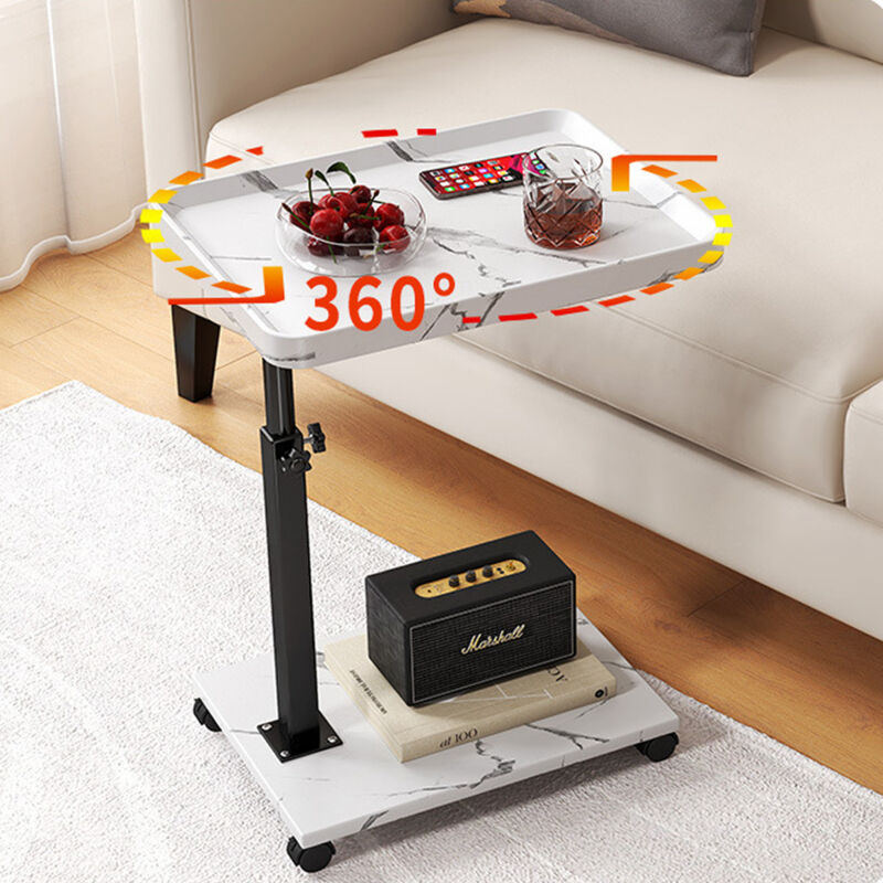 Table D'Appoint à Roulettes, Bout De Canapé En Forme De C Avec Porte Revues Table De Lit A Roulette Hauteur Reglable 58 80 Cm 96327342