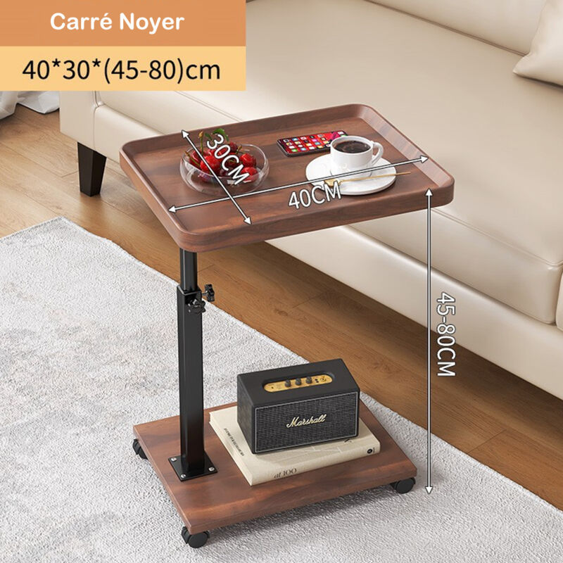 Table D’Appoint Bambou Forme C – Hauteur Réglable 37-72 Cm, Roulettes, Style Moderne Minimaliste Pour Canapé, Lit, Bureau