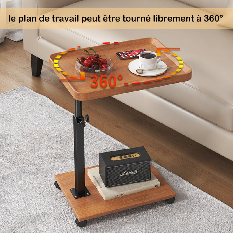 Table D'Appoint En Forme De C, Support Pour Ordinateur Portable Qui Glisse Sous, Petite Table Basse, Table Appoint Salon D'ExtéRieur Pour Petits Espaces, Salon, Chambre à Coucher, Patio ( Color : Bian