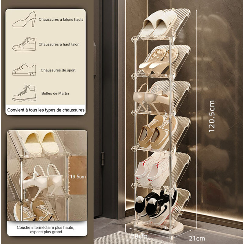 Étagère à Chaussures Verticale 9 Niveaux Avec Roulettes – Blanc, 32x28x103 Cm – Rangement Gain De Place Empilable – Pour Entrée, Placard