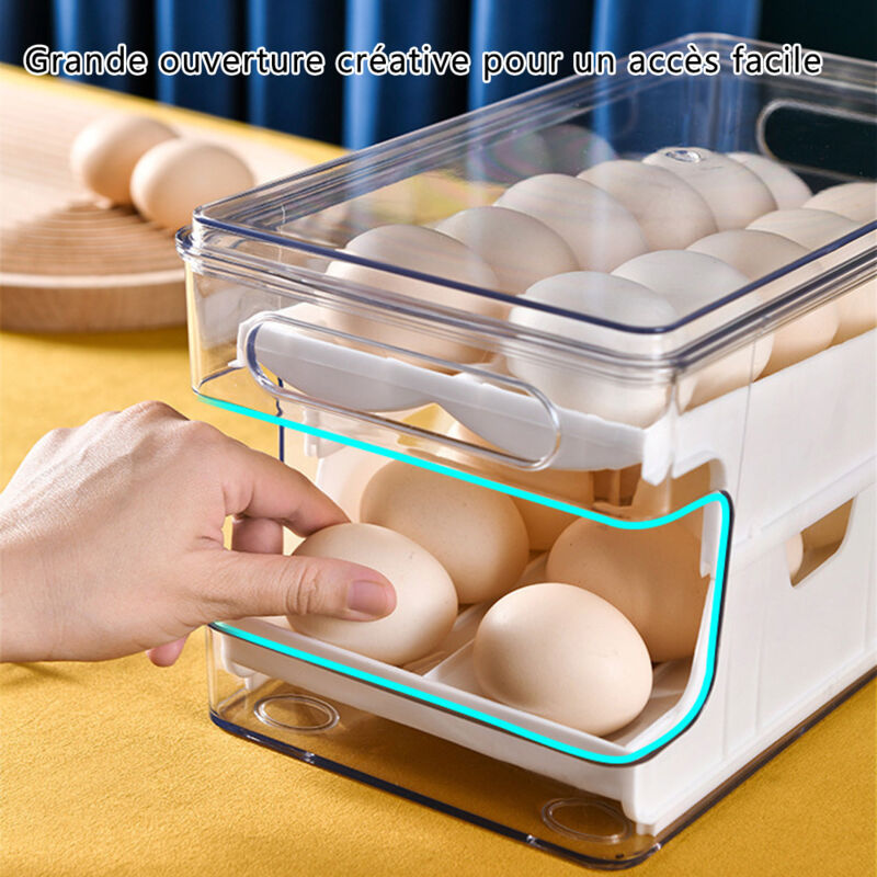 2 Pièces Rangement Oeuf Frigo, Distributeur Oeuf à 2 Niveaux pour Réfrigérateur, Roulant Porte 2 Pièces Rangement Oeuf Frigo, Distributeur Oeuf à 2 Niveaux pour Réfrigérateur, Roulant Porte