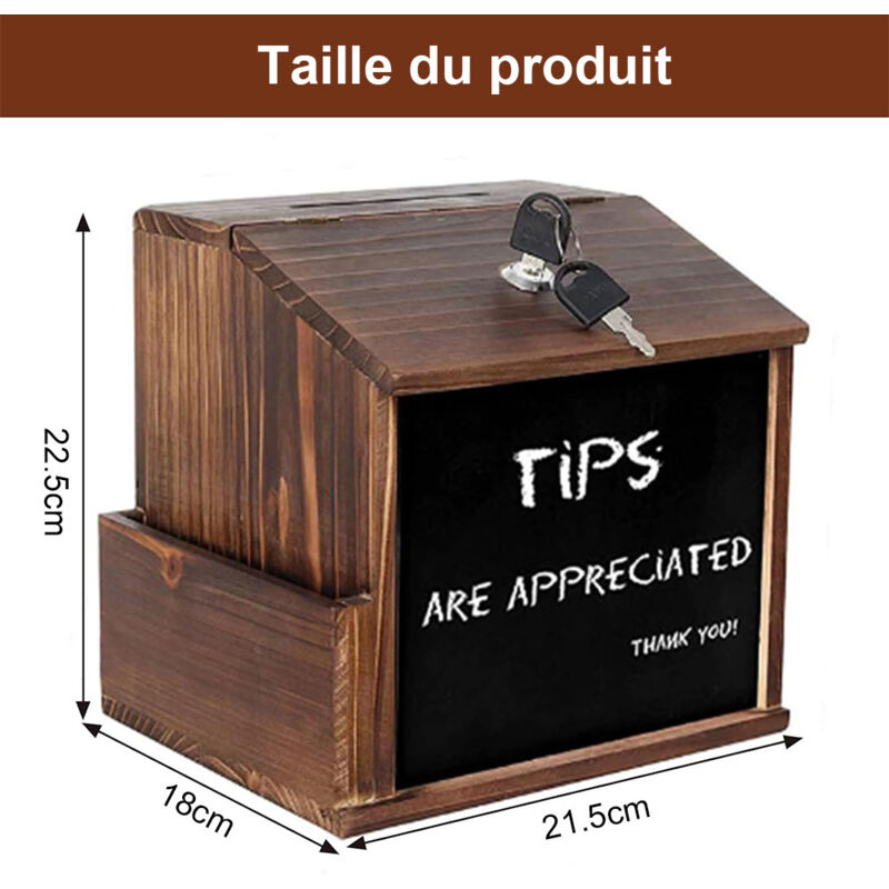 Boîte à Suggestions En Bois Avec Serrure – Urne à Dons Murale, Tableau Noir Inclus – Pour Restaurant, Bureau, église