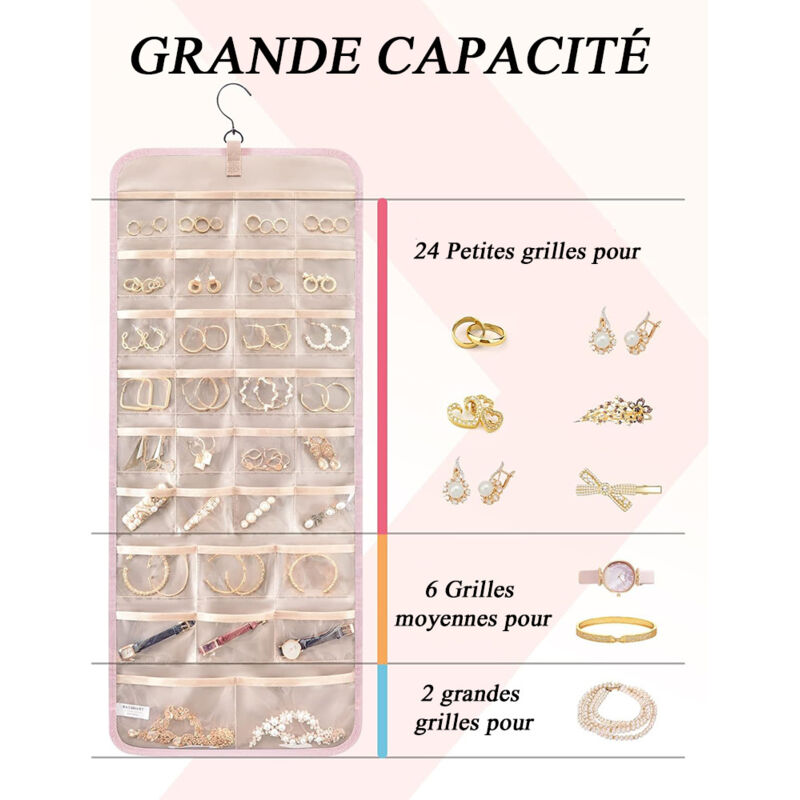 Accessoire Dressing Organisateur De Bijoux Mural - Range Colliers, Bagues Et Boucles D'oreilles Armoire A Collier