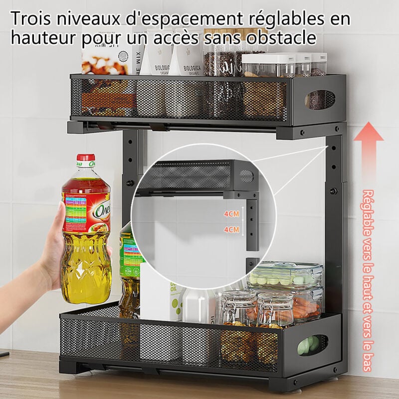 Housolution Rangement Sous Évier En Métal,2 Niveaux Étagère