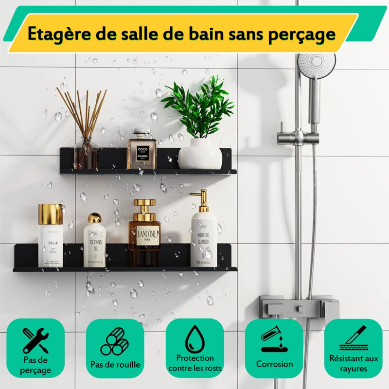 Lot De 2 étagères De Salle De Bain En Aluminium Pour Douche, Sans