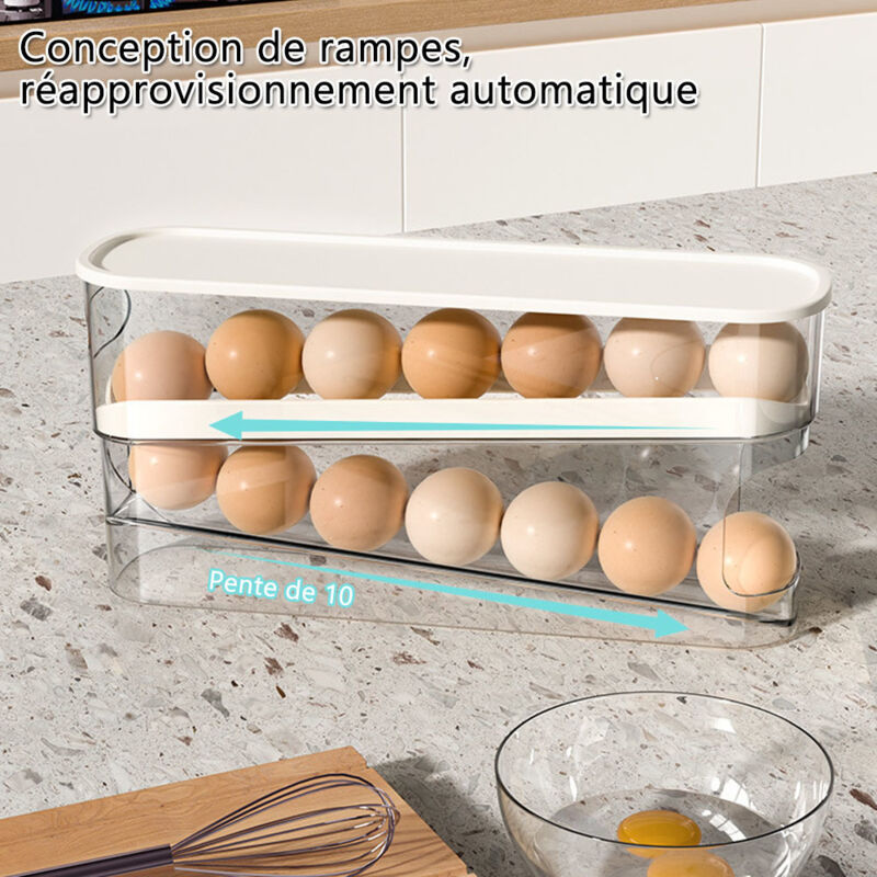 Porte-œufs Pour Réfrigérateur Avec Roulettes - Pour 12 œufs, Distributeur Automatique, Couvercle Transparent, Gain De Place Rangement œufs Réfrigérateur Transparent