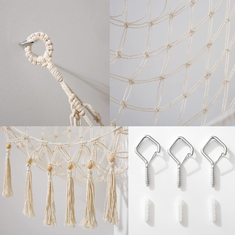 Hamac à Peluches Bohème Pour Chambre D'Enfant - Rangement Suspendu Décoratif, 183 X 127 Cm, Macramé Avec Pompons