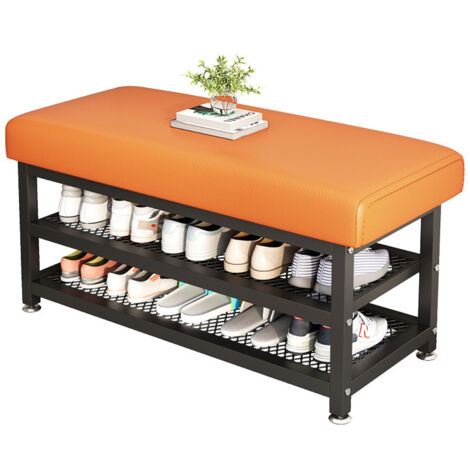 Sinbinta – Banc de rangement à chaussures 3 niveaux – Métal robuste – 80 x 31 x 49 cm – Orange – Conception anti-rayures et pieds réglables (1/5)