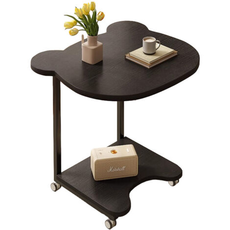 Table d'appoint en forme de C avec roulettes, Table Roulante de Canapé, Tables d'appoint pour Le Salon, Table basse mobile moderne - Noir