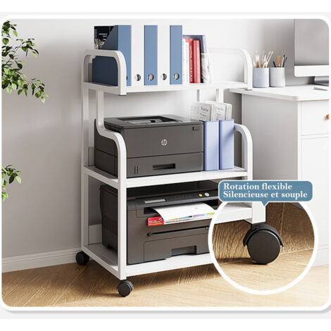 Support D'imprimante En Bois Et Acier 44,5x28x29 Cm - Étagère Bureau Pour Imprimante 3D, Scanner, Fax | 2 Niveaux, Charge 10 Kg - 13
