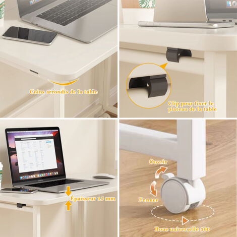 Maclean MC-1250 W - Bureau Mobile Pliable - Blanc - 100 X 50 Cm