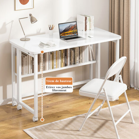 Petit Bureau Pliable Avec Roulettes - Table Compacte 80 Cm Pour Ordinateur Portable
