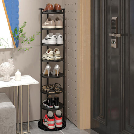 Étagère à chaussures multicouche verticale peu encombrante,8 niveaux haute et étroite étagère à chaussures en plastique, mini étagère à chaussures, étagère à chaussures de chambre - Noir (1/5)