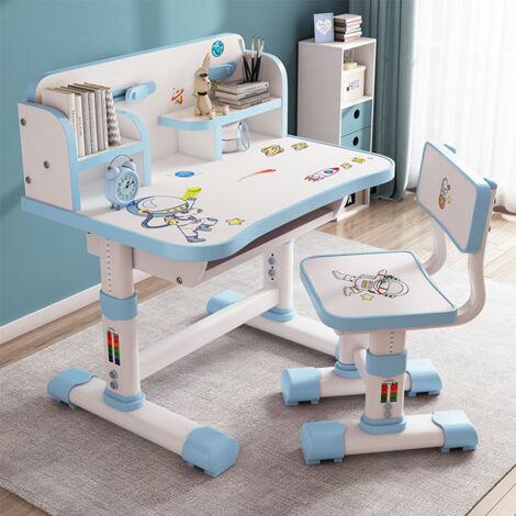 Sinbinta – Ensemble bureau et chaise enfants réglable en hauteur – Matériaux écologiques – Dossier ergonomique – Compartiments de rangement – 75,5x48,5x65-71cm