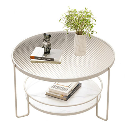 Table basse Bouts de Canapé Tables basses rondes modernes en verre trempé, table à thé à 2 niveaux avec étagère de rangement for salon, balcon, bureau, table d'appoint avec cadre en métal robuste, 60 