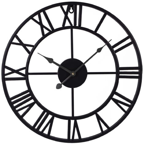 Sinbinta – Horloge murale silencieuse en métal noir 40 cm – Chiffres romains modernes – Mouvement à quartz sans tic-tac pour salon et cuisine