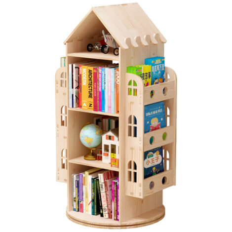 Sinbinta – Bibliothèque triangulaire rotative en bois massif – Dimensions 59 x 125 cm – Base rotative 360° – Pour enfants et rangement décoratif (1/5)