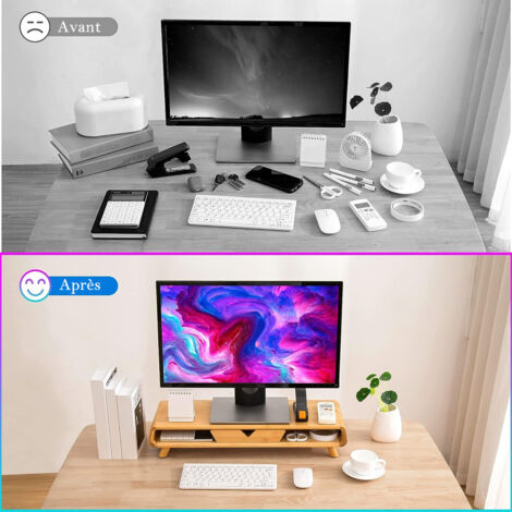 Support De Moniteur En Bois-Support De Bureau À 2 Étages-Organisation