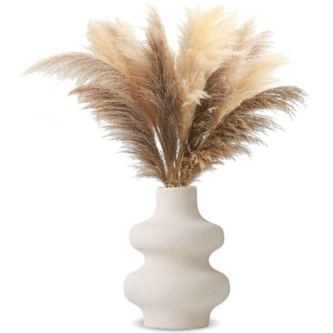 Sinbinta – Vase en céramique beige arrondi – 12 x 15,5 cm – Pour fleurs séchées et herbe de pampa – Décoration moderne pour bureau et mariages