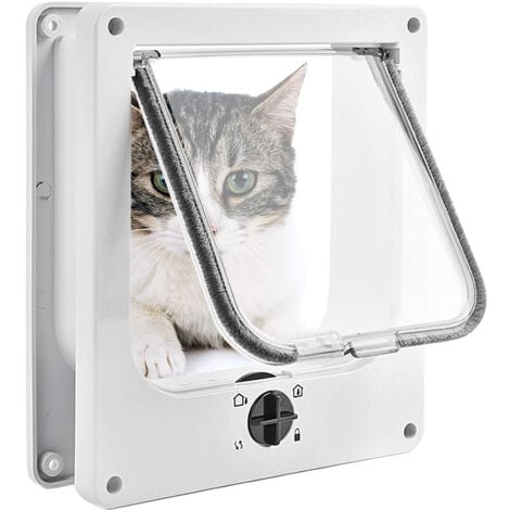 Chatière pour Chat, Chatière Imperméabiliser avec verrou Rotatif à 4 Voies pour Chat, Petit Chien, Facile à Installer et à Utiliser, Version améliorée - Blanc XL