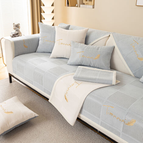 Housse de canapé 1/2/3/4 places, en forme de L, housse de canapé d'angle, universelle, antidérapante, solide, structurée, ultra extensible, pour le salon - Gris clair 90x90cm