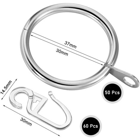 Accessoire Tringle à Rideau Anneaux Rideau Lsgoodcare - 60 Pièces Blanc 25mm Métal Antirouille Rideau Blanc