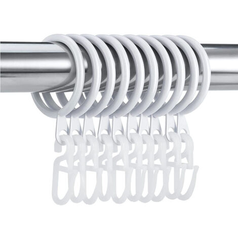 Sinbinta – Lot de 50 anneaux de rideau en métal et 60 crochets transparents – Diamètre intérieur 30mm – Métal galvanisé durable – Pour rideaux de douche