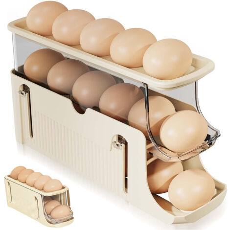 Distributeur à Œufs Frigo - 2 Niveaux à Roulement Automatique - Transparent, 12 Œufs - Gain De Place