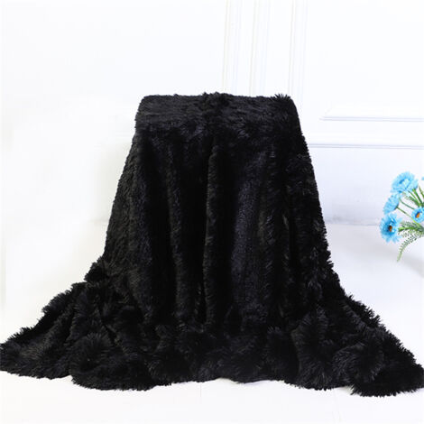 Couverture, Super Douce et Duveteux Plaid Fausse Fourrure, Polyvalente Plaid Polaire Chaude et Confortable pour Chambre Canapé Voyage - Noir 130x160cm