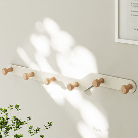Porte-manteau mural avec 6 crochets, support mural en métal, pour entrée, salle de bain, chapeaux, vêtements, clés, parapluies (blanc)