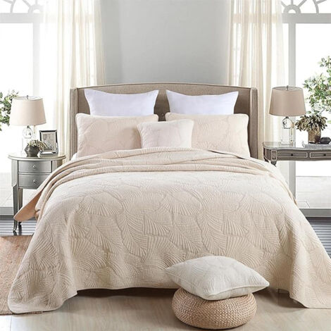 Sinbinta – Parure de lit double 230x250cm – Coton ultra doux – Housse de couette beige crème avec broderie feuilles – 2 taies d'oreiller 50x75cm (1/5)