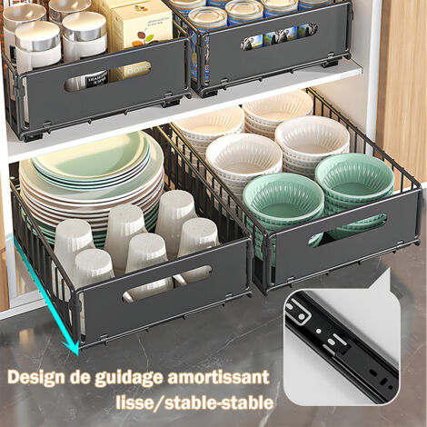 Tiroir Coulissant Cuisine Pliable, Rangement et Organisation Cuisine Fixé Avec Film Adhésif, Coulissant Rangement Armoire Cuisine Sans Perçage ni Clouage - Petit
