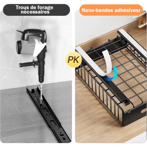 Tiroir Coulissant Cuisine Pliable, Rangement et Organisation Cuisine Fixé Avec Film Adhésif, Coulissant Rangement Armoire Cuisine Sans Perçage ni Clouage - Petit