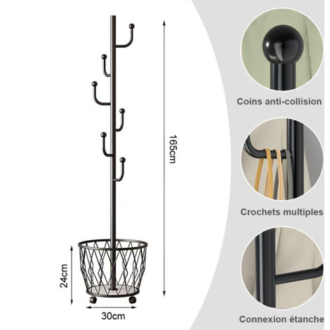 Porte-manteau mural avec 8 crochets, tringle de suspension, Vintage Brown-Black - Vasagle