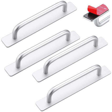 4 Pièces Poignée de Meuble Autocollante, Poignées Autocollantes en Aluminium, Poignées Tiroir pour Meuble et porte, Cuisine Armoire Chambre à Coucher -147mm Argent (1/5)