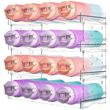 Sinbinta – Range bouteille empilable 2 niveaux – Rangement transparent en PET pour jusqu'à 8 bouteilles – Dimensions 37.5 x 20 x 14.4 cm