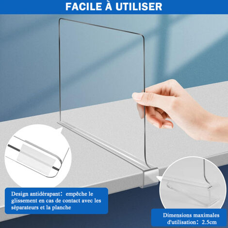 12 Séparateurs D'Étagères Acrylique Transparent - Organisateurs Placard Réglables Pour Vêtements