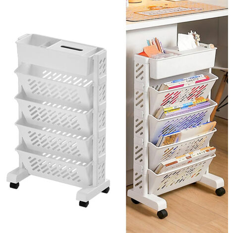 Bibliothèque Mobile, Chariot Rotatif Amovible en Plastique Multifonctionnel Chariot Roulant étagère de Bureau Organisateur de Bureau avec Roues - 5 Couches (1/5)