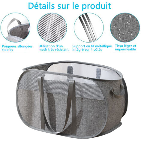 Grand Panier à Linge Autoportant, Sac à Linge Pliable, Beige