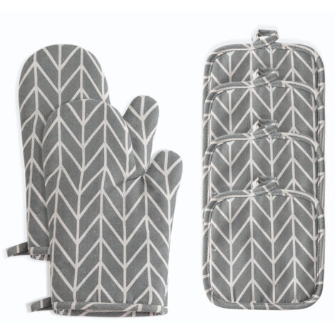 Gants de Four, Résistant à la Chaleur Gant Four en Coton, 1 Paire Gant Cuisine Coton avec 4 Maniques Cuisine, Antidérapant Gants de Cuisson, pour Cuisine, Cuisson, Pâtisserie, Grillage (1/5)