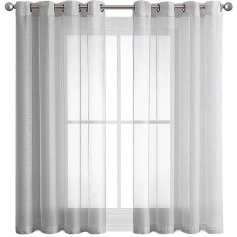 2 Pièce Rideau Voilage Blanc à Oeillet Semi-Transparent en Effet Lin Décorations d'intérieur de Fenêtre de Salon Moderne Chambre Cuisine Balcon Baie Vitrée Léger Romantique - Gris - 140 x 175 cm