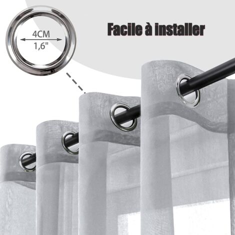 2 Pièce Rideau Voilage Blanc à Oeillet Semi-Transparent en Effet Lin Décorations d'intérieur de Fenêtre de Salon Moderne Chambre Cuisine Balcon Baie Vitrée Léger Romantique - Gris - 140 x 175 cm