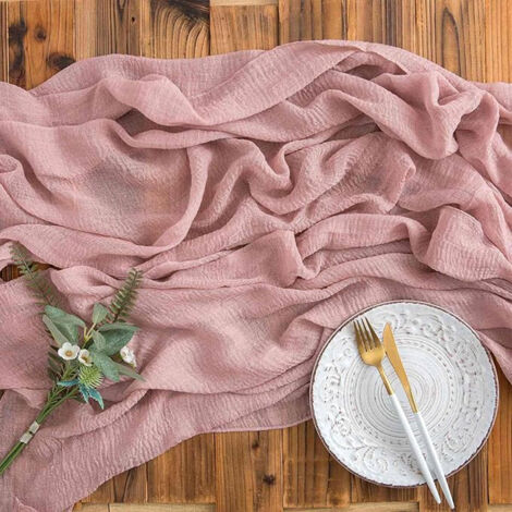 Chemins de table en étamine, 90 x 300 cm, style bohème, nappe en gaze, décoration romantique pour cuisine, salle à manger, fête prénuptiale, fête prénuptiale - Rose