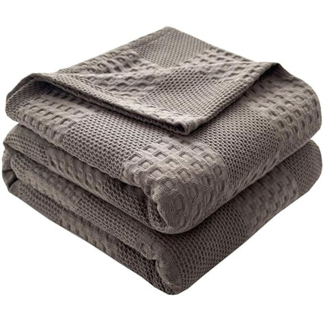 Couvre-lit 100 % coton gaufré - Plaid moelleux - Couverture d'été douce - Aspect gaufré - En coton aéré - Convient comme lit et canapé - Gris foncé 200 x 230 cm