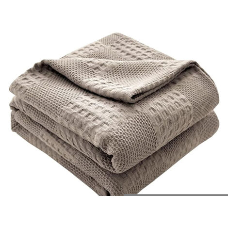 Couvre-lit 100 % coton gaufré - Plaid moelleux - Couverture d'été douce - Aspect gaufré - En coton aéré - Convient comme lit et canapé - Gris clair 150 x 200 cm