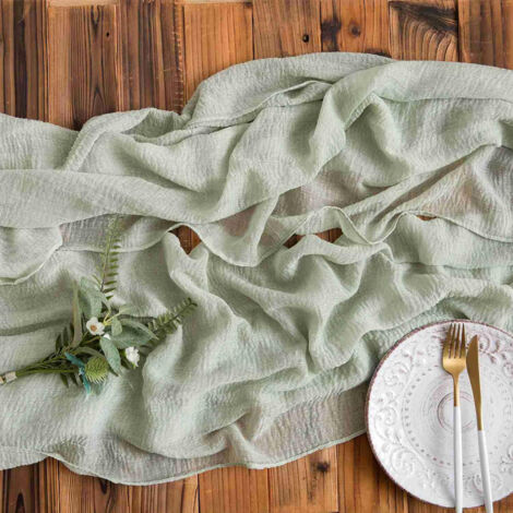 Chemins de table en étamine, 90 x 300 cm, style bohème, nappe en gaze, décoration romantique pour cuisine, salle à manger, fête prénuptiale, fête prénuptiale - Vert
